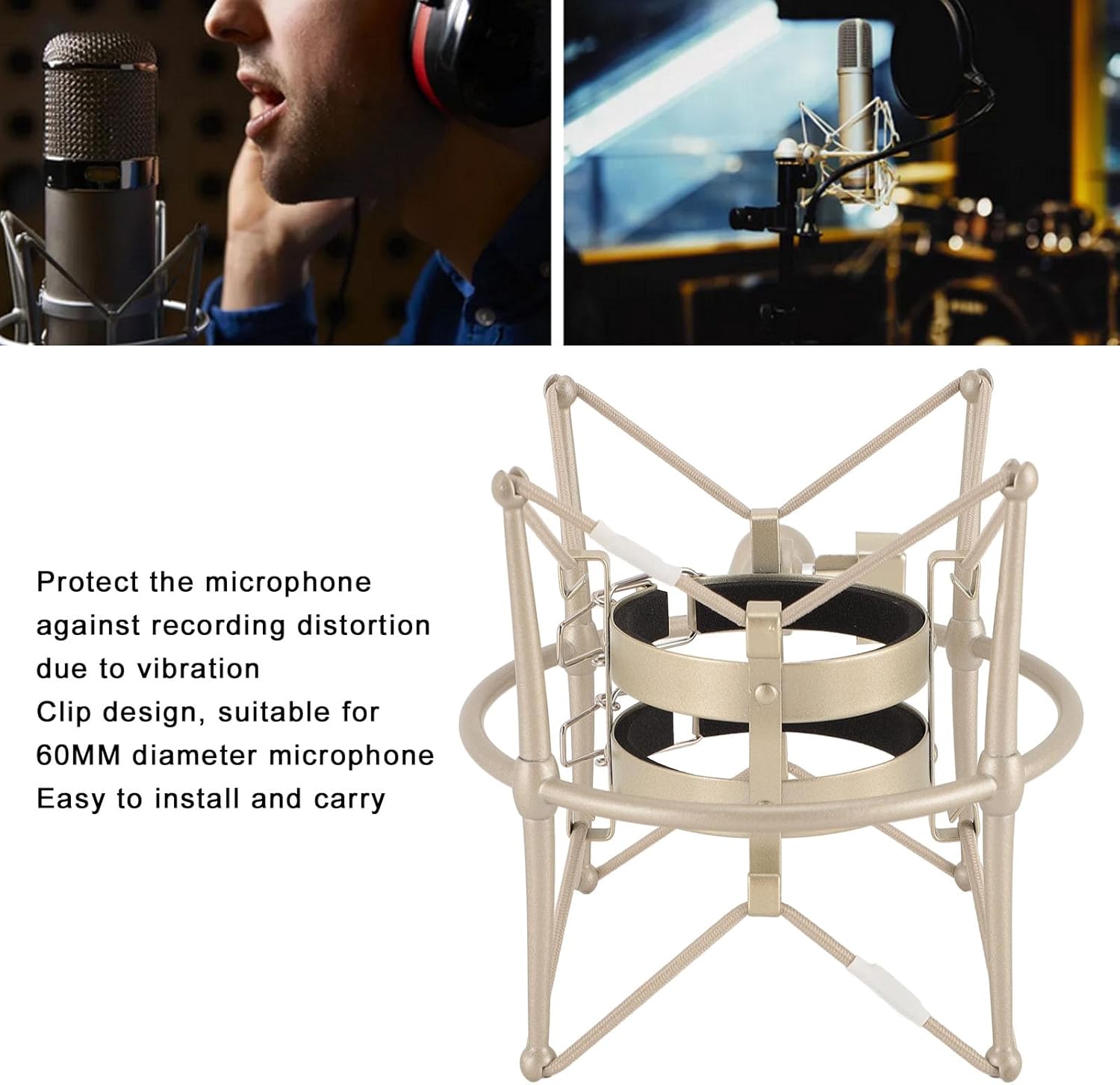 Tangxi 60MM Microphones Shock Mount, Gold, High Isolation, Anti Vibration, Spider Shockmount Stand for Microphones up to 60MM Diameter