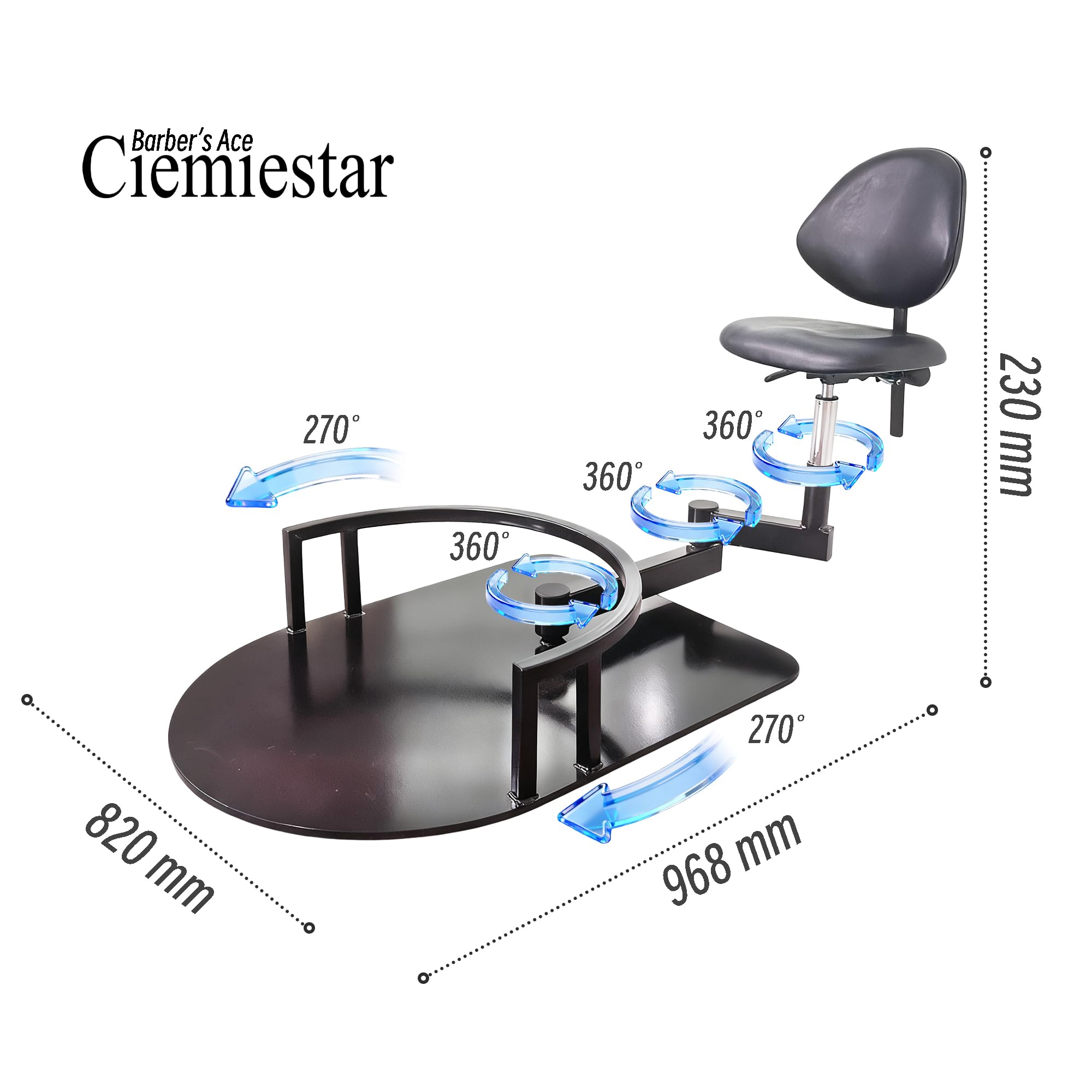 Professioneller 360° drehbarer Friseurstuhl, Drehstuhl für Friseursalon, Techniker, Sitz kann angehoben und angepasst werden, modernes Design, schwarzes Aussehen