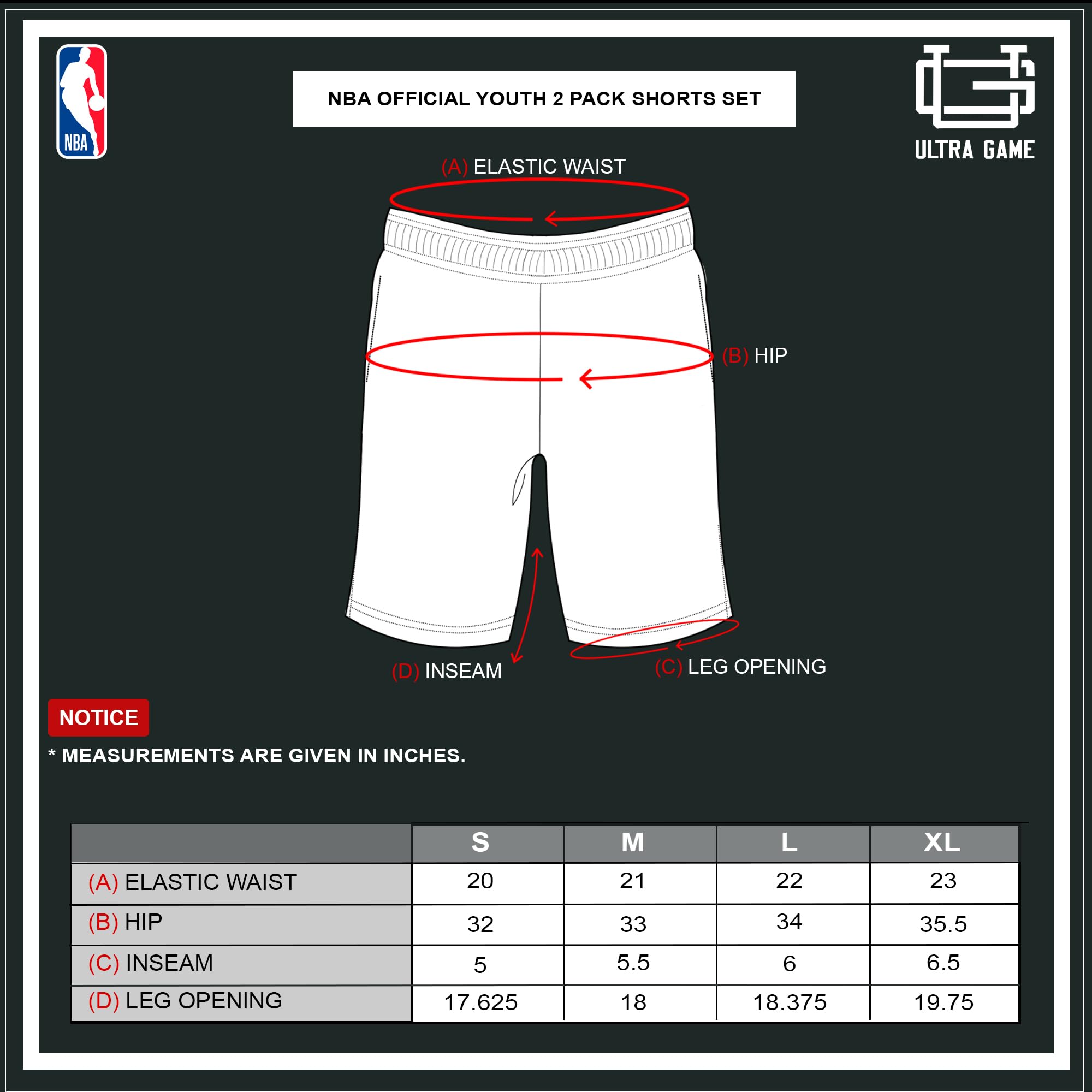 Ultra Game Set di 2 pantaloncini da basket ufficiali NBA, super morbidi, per ragazzi
