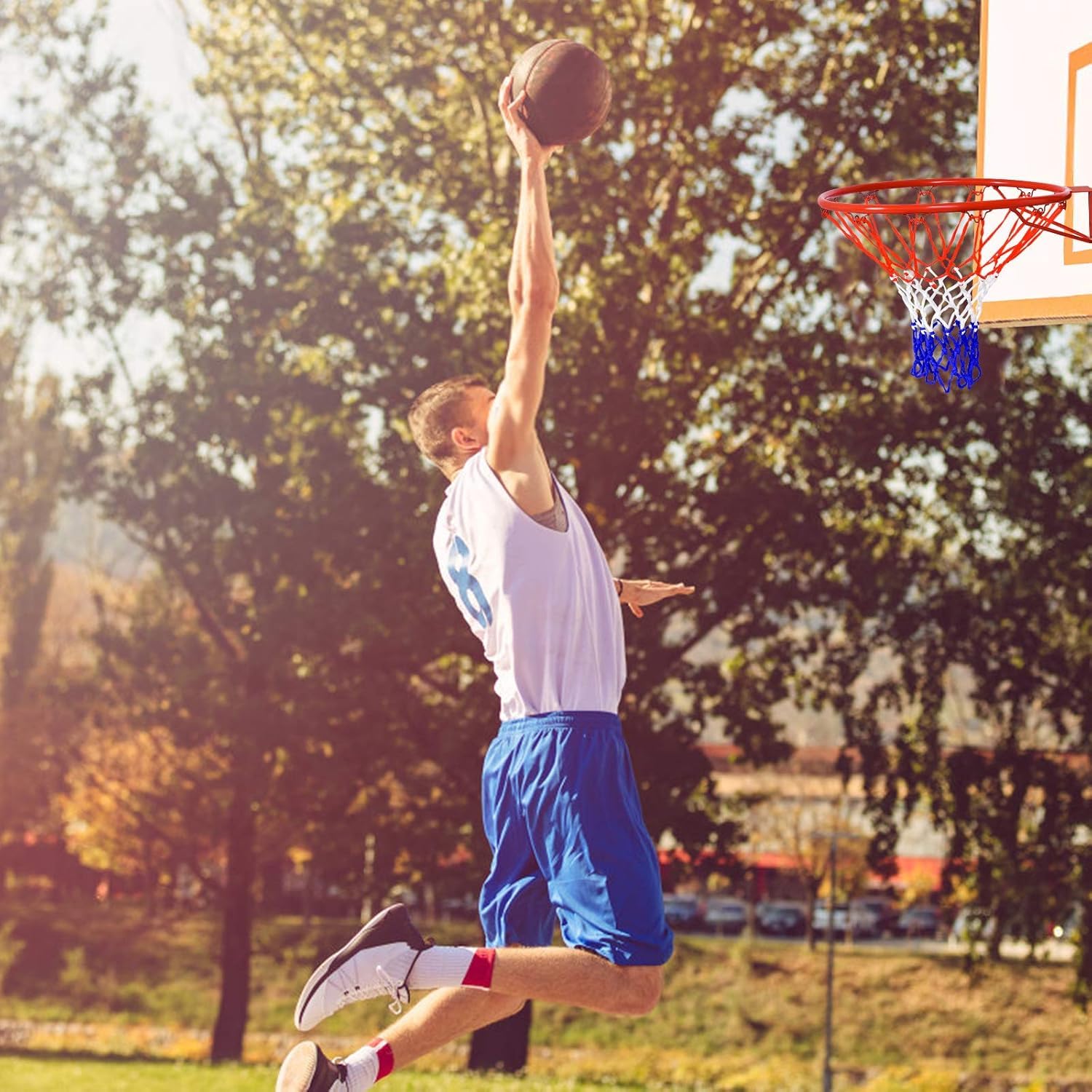 GYMAX Anello Canestro da Basket, in Ferro e PE, Rete di Pallacanestro a Muro, per Bambini e Adulti, Facile da Montare, Diametro di 46cm
