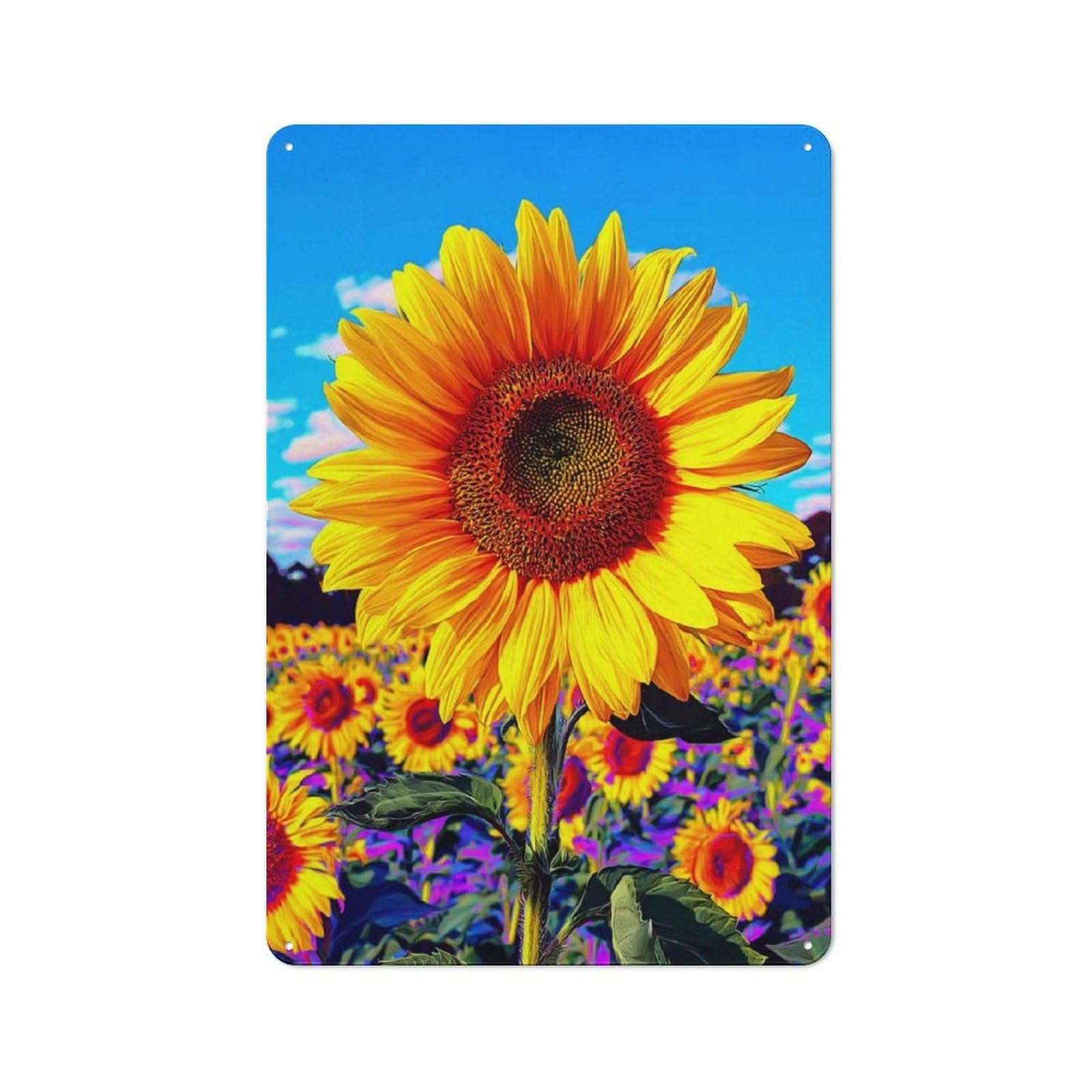Junmoney Sunflower Field Bliss -2 Metal Wall Plaque With Design 30X20cm, Retro Small Space Decor For Flat, Dorm Room, Lounge Or Cafe