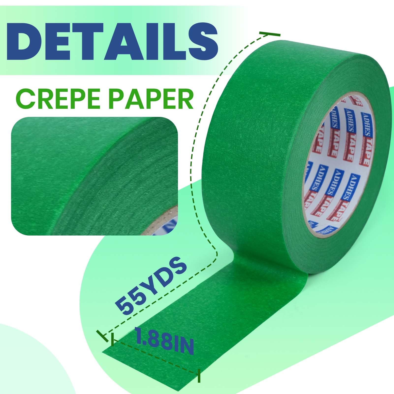 ADHES 5 Rollos Verde De Cinta De Carrocero 48MM X 50M, Resistente A Los Rayos UV Y Al Agua, Para Pintar Y Decorar Tanto Interiores Como Exteriores, Cinta De Pintores
