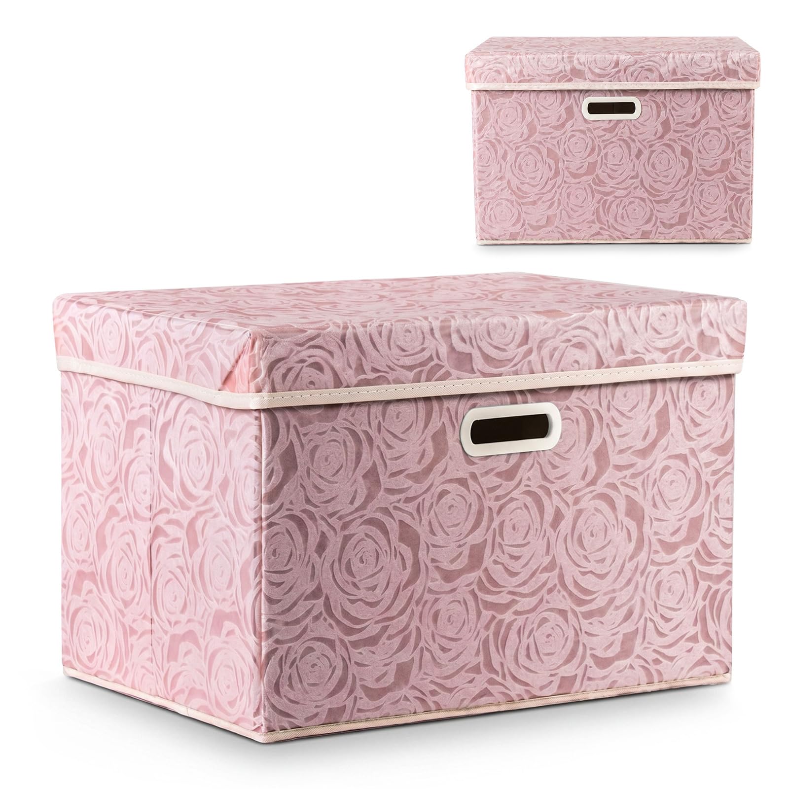Storage Boxes with Lids, Rose Pattern Large Collapsible Storage Bin, Non-Woven Wardrobe Storage Organiser, 38L Dust-proof & Moisture-proof Clothes Storage for Closet Toys Stackable- 43x30x30cm