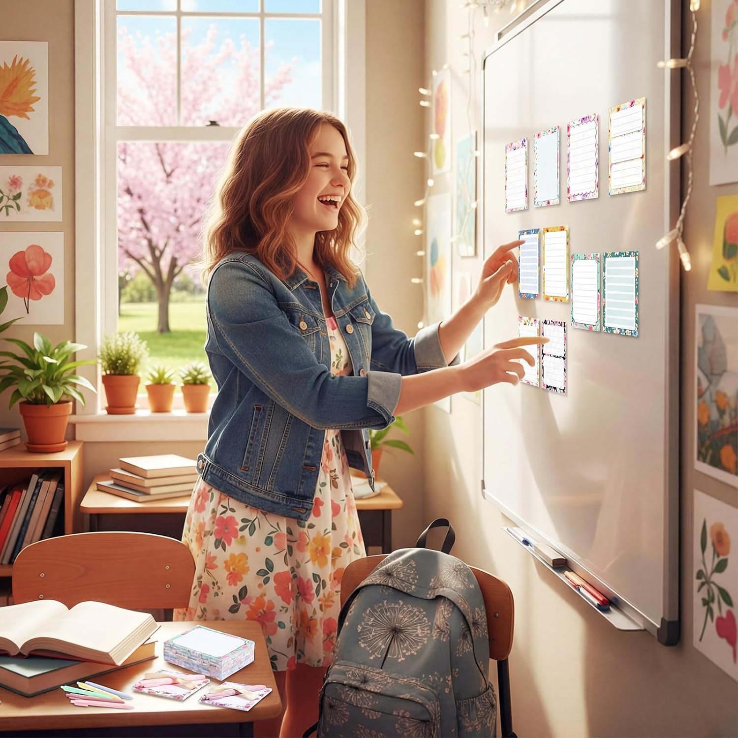 Marspark 108 Pcs Spring Sticky Notes with Pen and Ribbon Bulk Flower Notepads Self-Adhesive Memo Pads Floral Note Pads for Employee Appreciation Gifts Office Spring First Day of School Supplies - Image 4