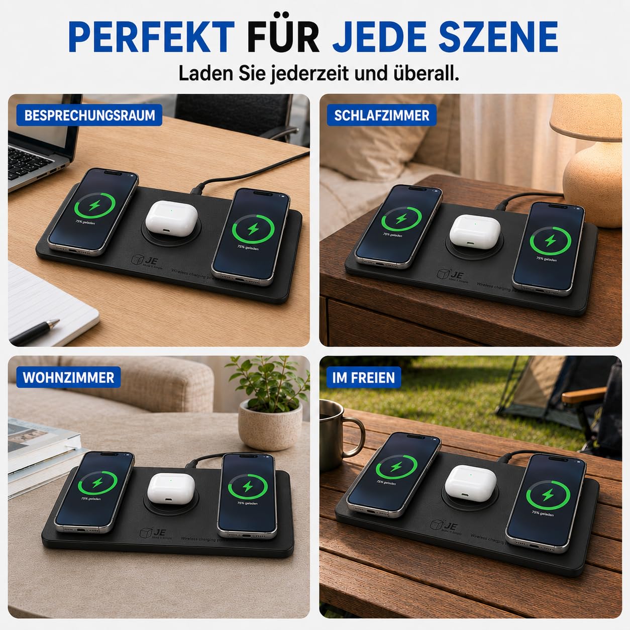 3-in-1 Magnetische Induktionsladestation für iPhone 17/16/15/14/13/12 & AirPods, Kabelloses Ladegerät für 2 iPhones, Magnetisches Ladepad, Wireless Charger, Ladestation Schreibtisch, Schwarz