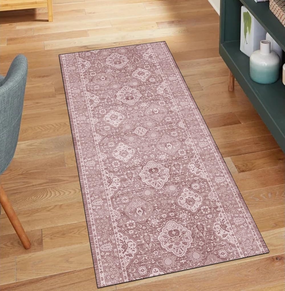 Alfombra de pasillo lavable antideslizante cocina vintage 70x200 cm larga por metros rosa