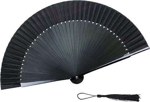 bifofo Ventilador de mano, ventilador plegable de seda, ventilador plegable de seda para hombres y mujeres, con marcos de bambú y elegante borla
