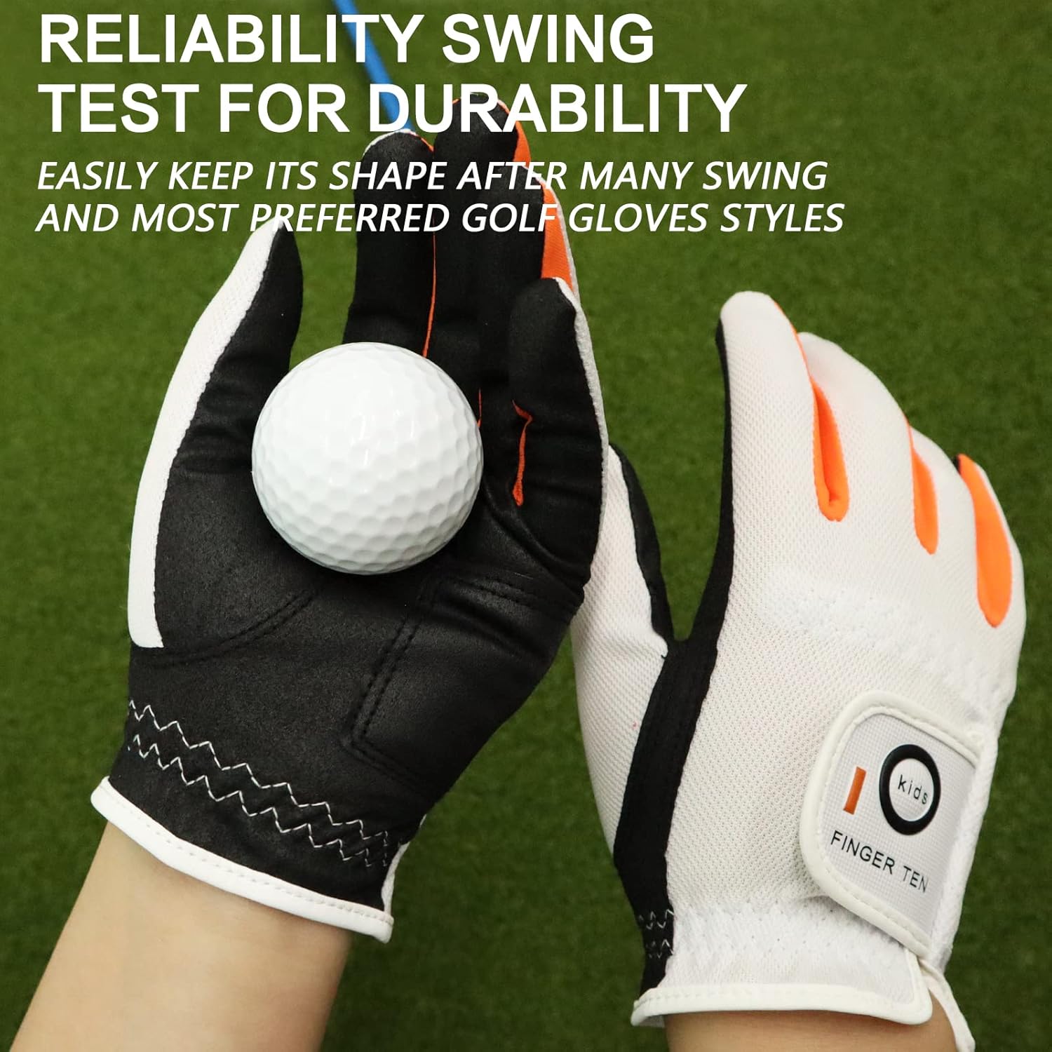 FINGER TEN Golf Gloves for Kids Boys Girls Both Left Right Hand Value 1 Pair, Toddler Junior Youth Golf Glove White Green Black - Image 3