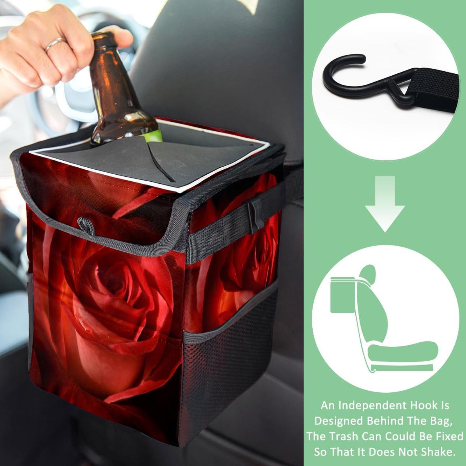 EPAUTO Pattumiera Per Auto Impermeabile Con Coperchio E Tasche – 7,5 Litri – Colore Rosa - 2