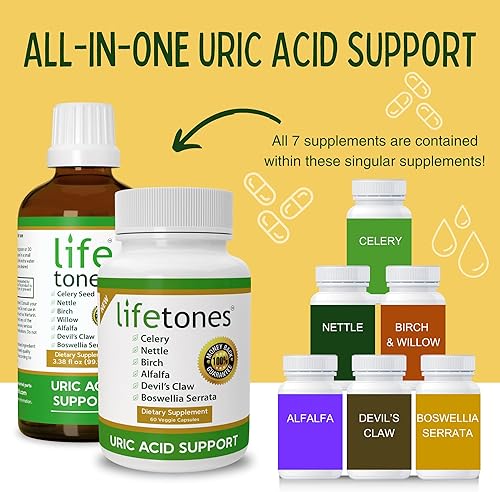 Miniatura 4 de Lifetones - Paquete de soporte de ácido úrico - Tintura y cápsulas - Comodidad articular, muscular y nerviosa - Aumenta la flexibilidad
