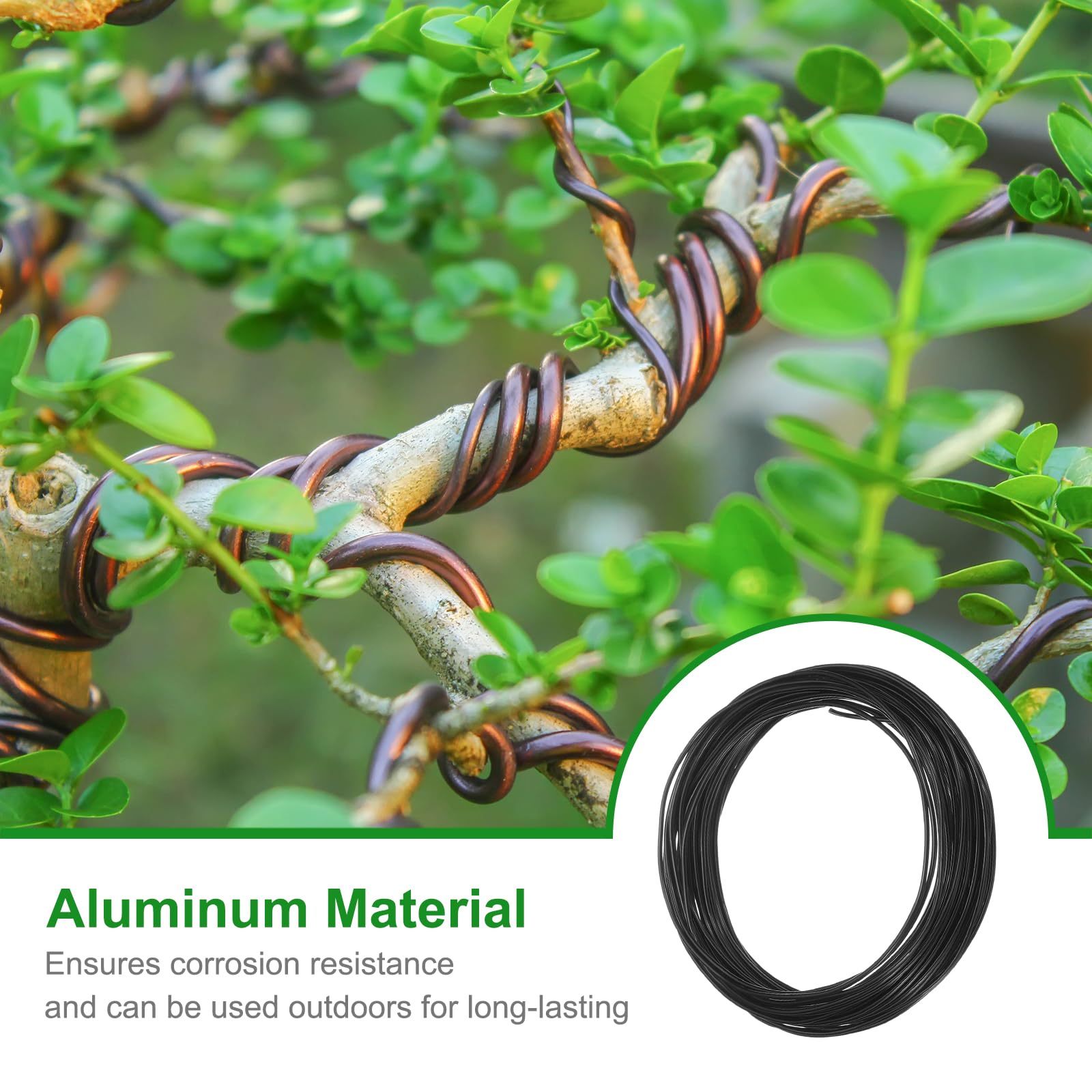 QUARKZMAN Filo Bonsai 1.5mm Calibro 10m Lunghezza Filo di Alluminio Anodizzato Flessibile per Attrezzi Bonsai, Alberi, Giardino, Orticoltura, Paesaggistica, Piantagione, Nero