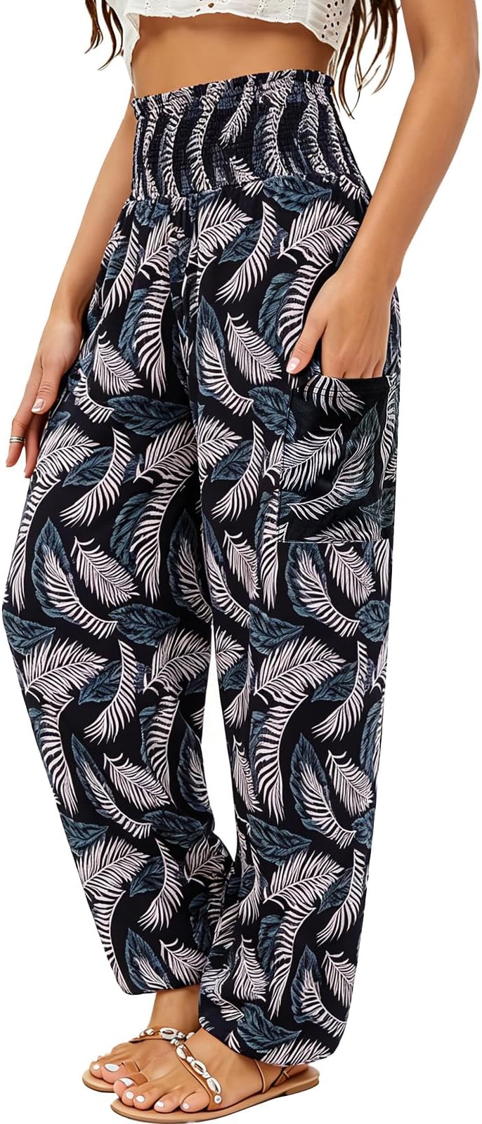 QIANXIZHAN Women's Harem Pants, High Waist Yoga Boho Trousers with Pockets