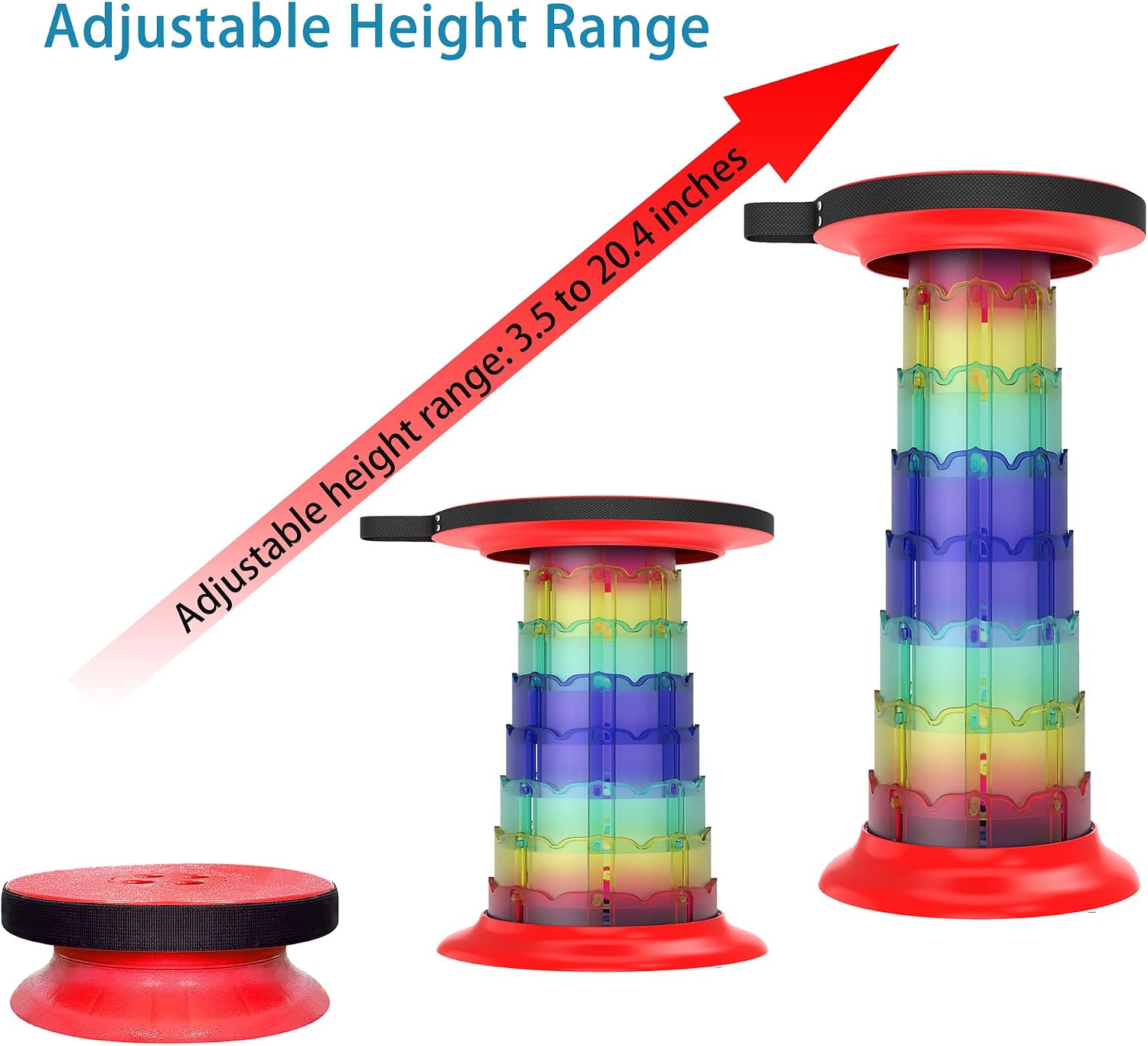 ALEVMOOM Camping Stools More Sturdy and Lightweight Collapsible Telescoping Stool Portable Stool Telescopic Stool for Hiking BBQ with Swivel Cushion&Carabiner Max Load 550lb (Rainbow-red)