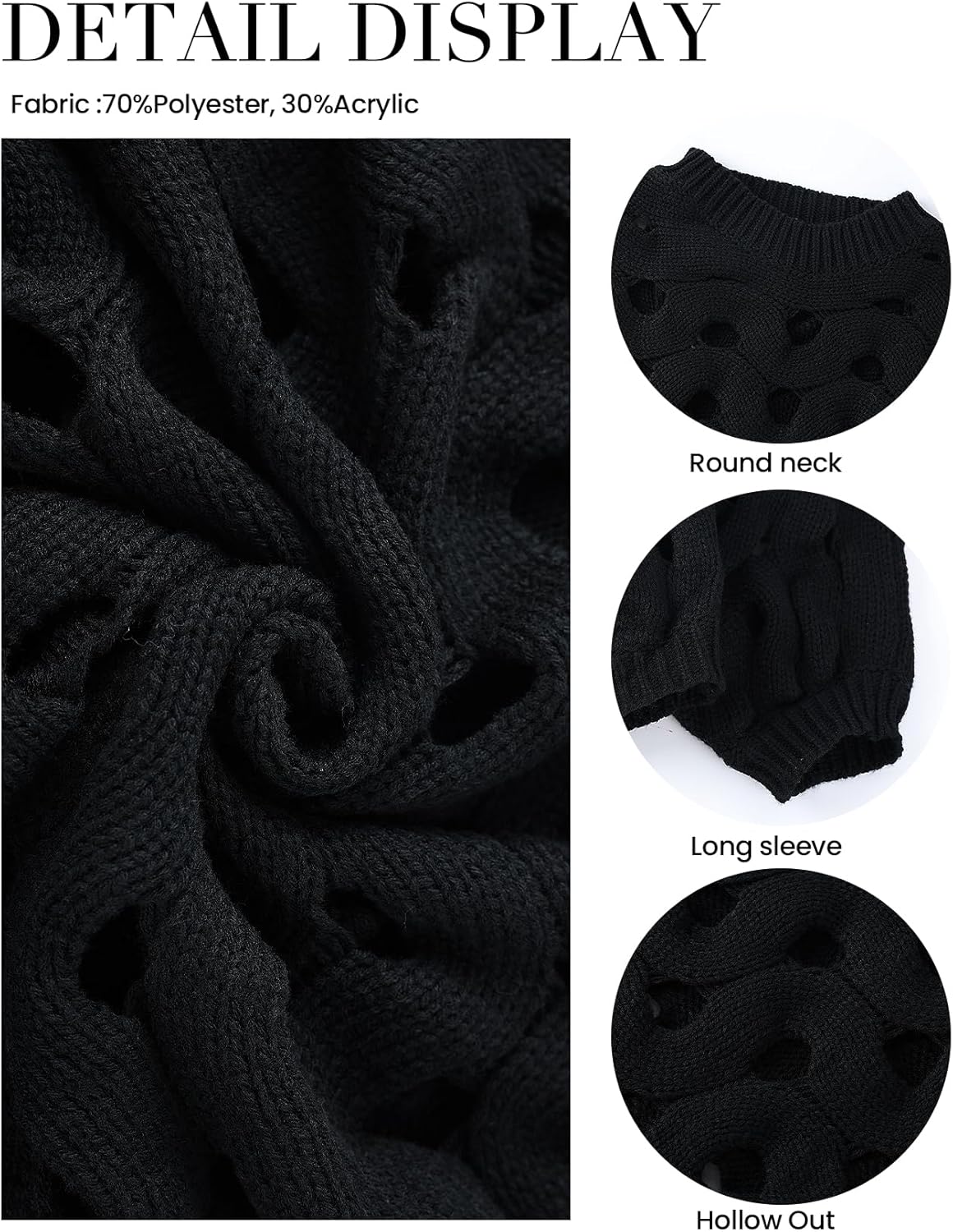 Wyeysyt Hollow Out Pullover Sweaters for Women Oversized Long Sleeve Crew Neck Sweater Chunky Crochet Knitted Top