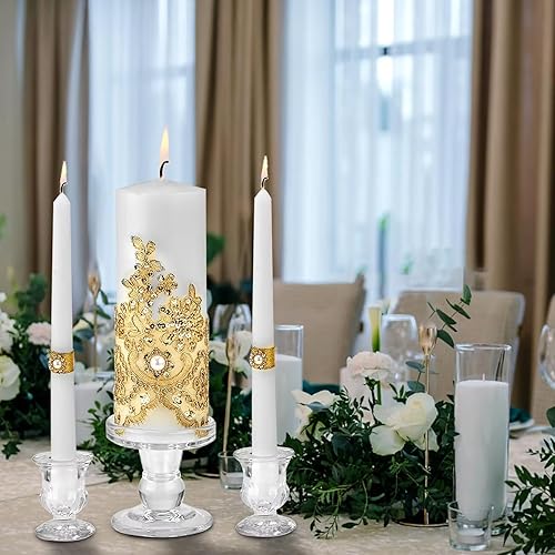 Miniatura 9 de Unity - Portavelas de cristal para velas de pilar, juego de 3 portavelas de cristal, candelabros decorativos de vidrio transparente para mesa de