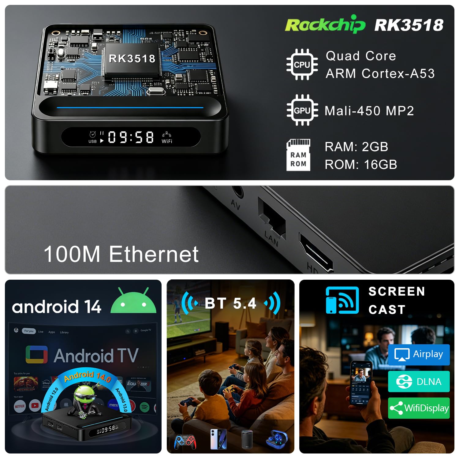 Android 14 TV Box, LEFFOT L1 4K Android TV Streaming Box, 2GB RAM 16GB ROM