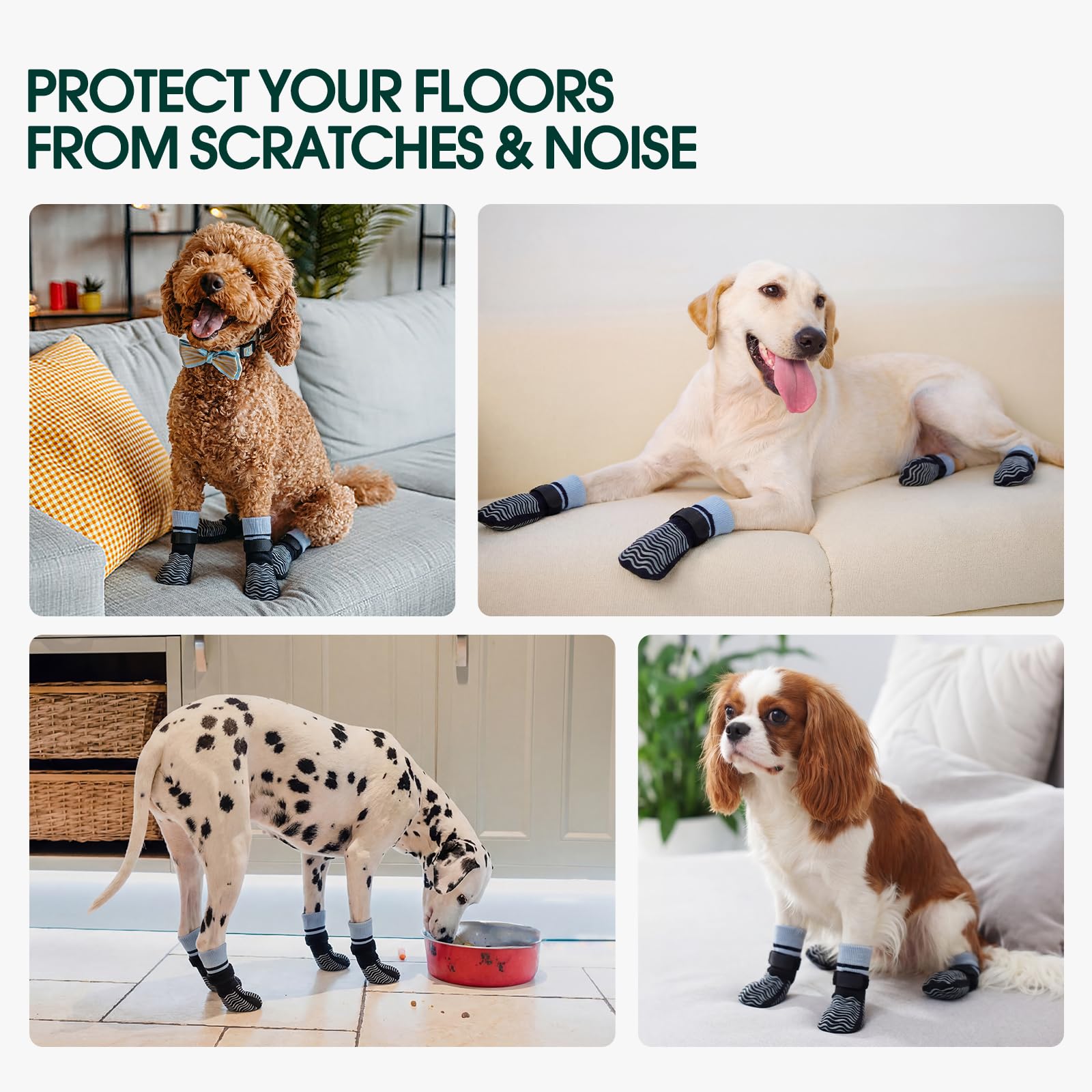 Kuoser Non Slip Dog Socks for Hardwood Floors, Dog Grippy Socks with Double-Sided Traction, Anti Slip Dogs Booties Paw Protectors to Prevent Licking Paws for Small Medium Large Senior Dogs, 4 Pack-S — view 7