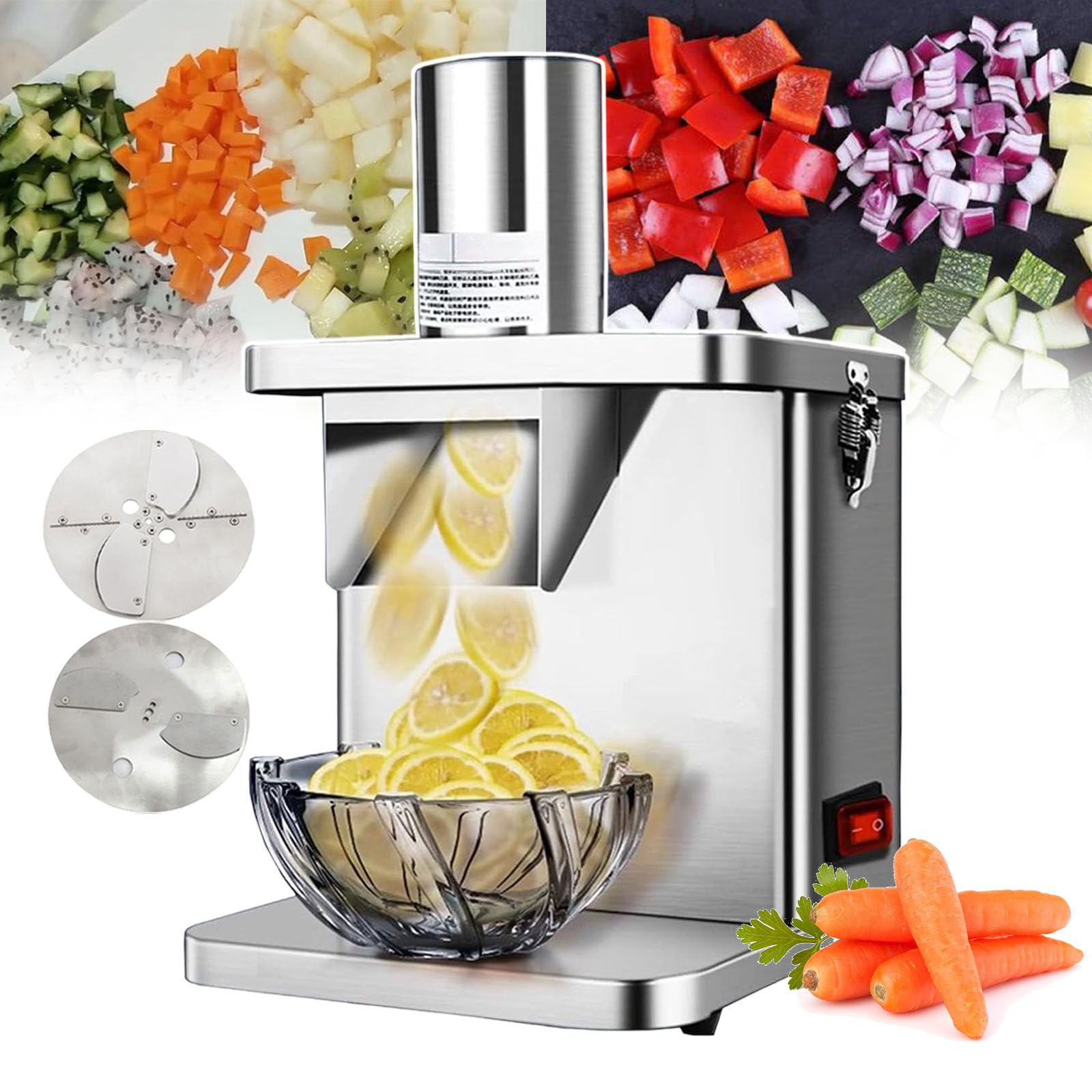 YXYLJOZ Electric Slicing Machine, Commercial Dicing Machine for Fruit and Vegetable, Stainless Steel Food Slicer for Easy Cutting of Potatoes and Carrots