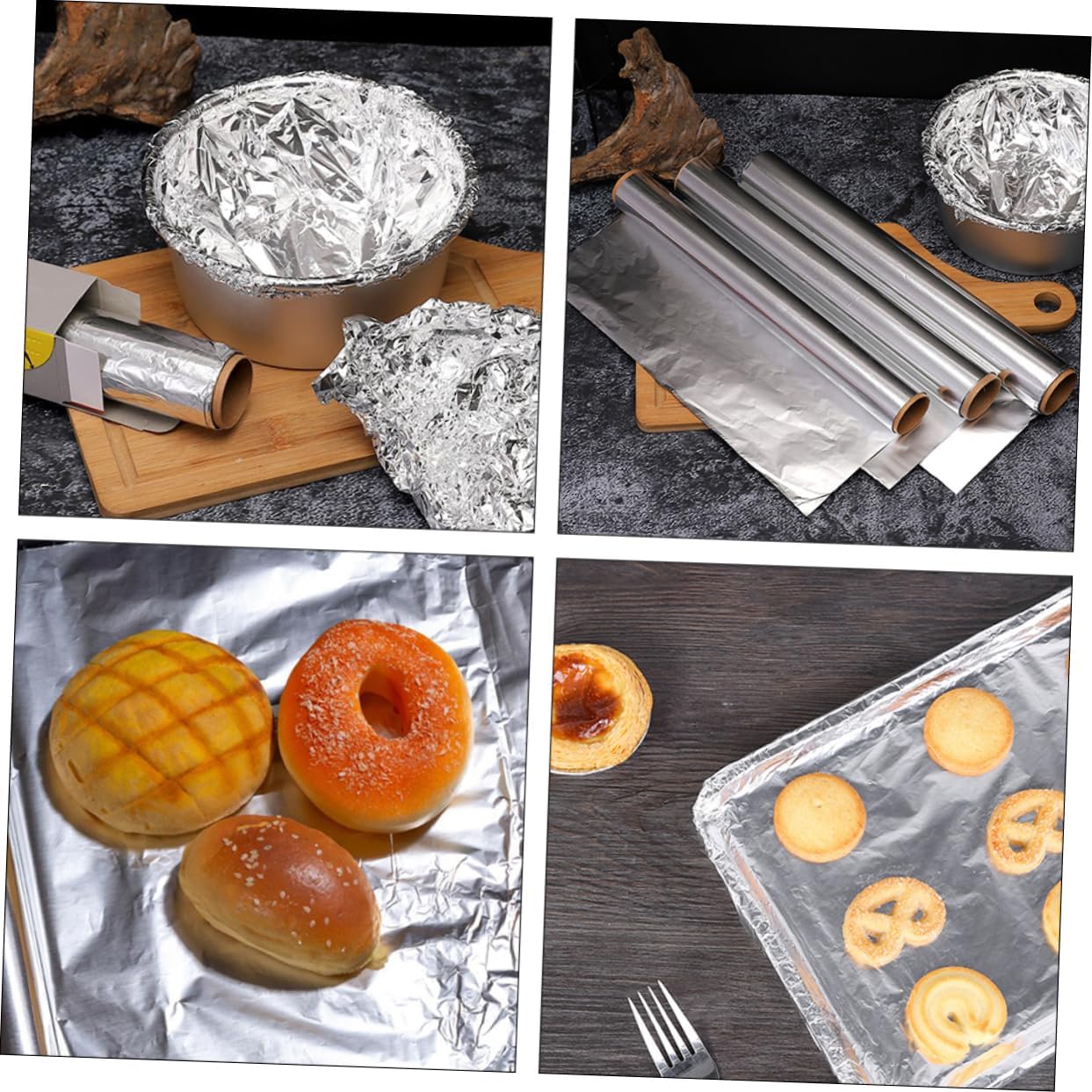 4rolls Aluminum Foil Bulk of Tinfoil Wrap for Cooking Baking Non-stick Easy to Clean