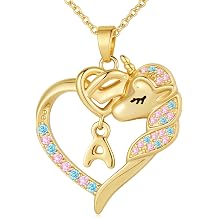Cute Initial Necklaces for Daughter, Fashion Unicorn Necklace Gifts for Women, Hypoallergenic Personalized Colorful CZ Heart Pendant Initial A-Z Unicorn Necklaces for Women Jewelry Birthday Gift for Daughter