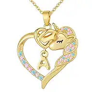 Easter Basket Stuffers - Easter Gifts for Daughter, Fashion Unicorn Necklace Gifts for Women, Personalized Colorful CZ Heart Pendant Initial A-Z Unicorn Necklaces for Women Jewelry Birthday Gift for Daughter