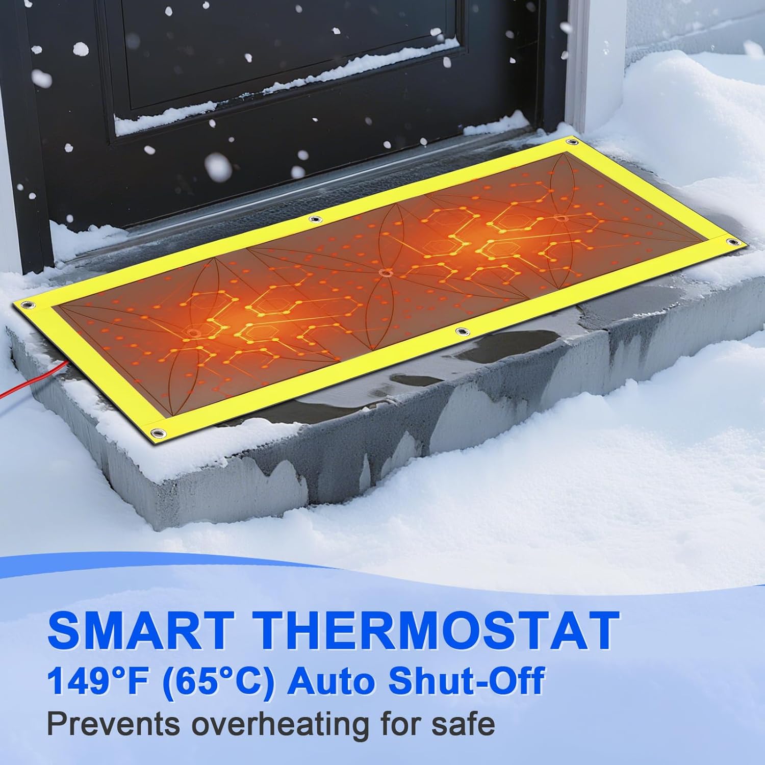 10" x 30" Premium Heated Snow Melting Mat, TPO Material, -40°F Cold Resistance, 0.22" Thick Vehicle-Grade Ice Mat with Overload Protection & Thermostat, Non-Slip for Driveways, Walkways, Stairs
