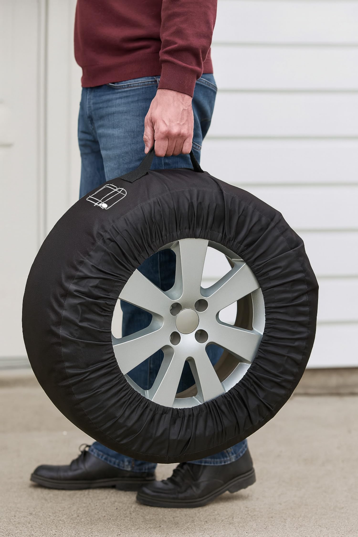 4x Reifenschutzhülle – strapazierfähige Reifenhüllen Set aus Polyester für Sommer- & Winterreifen bis 280 mm Breite, 76 cm Ø – Reifenaufbewahrung tasche mit Tragegriff