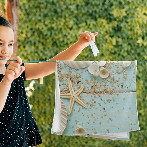 Miniatura 5 de Juego de 2 toallas de mano de conchas y estrellas de mar, absorbentes azules, toallas de baño suaves con punta de los dedos, toalla transpirable de