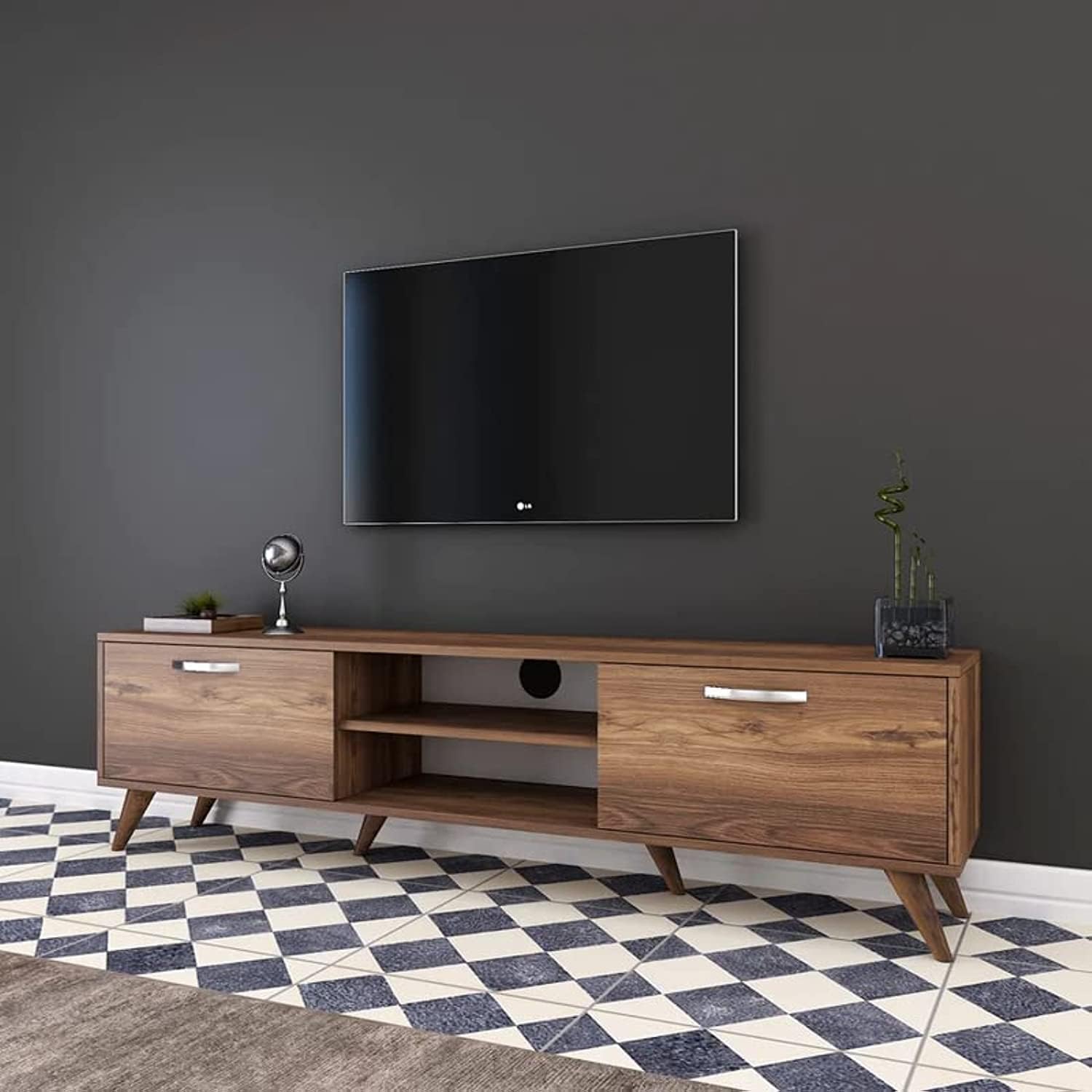 Home Canvas TV Unit Modern Free Standing TV Stand 180 cm (Walnut)
