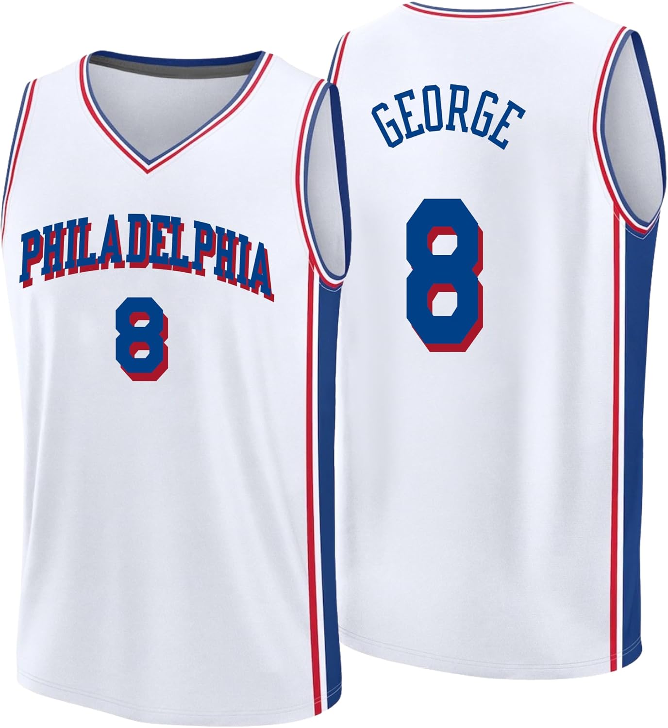 Philadelphia Custom Mens/Women/Youth Basketball Stitched T-Shirt for Sports Fan Blue/Red/White No Brand/Logos