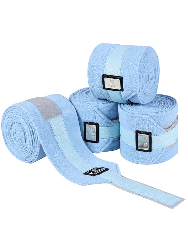 Bandagem Polo para Cavalos em Flanela Macia Harrison Howard Ice Blue Tamanho L, Pacote com 4