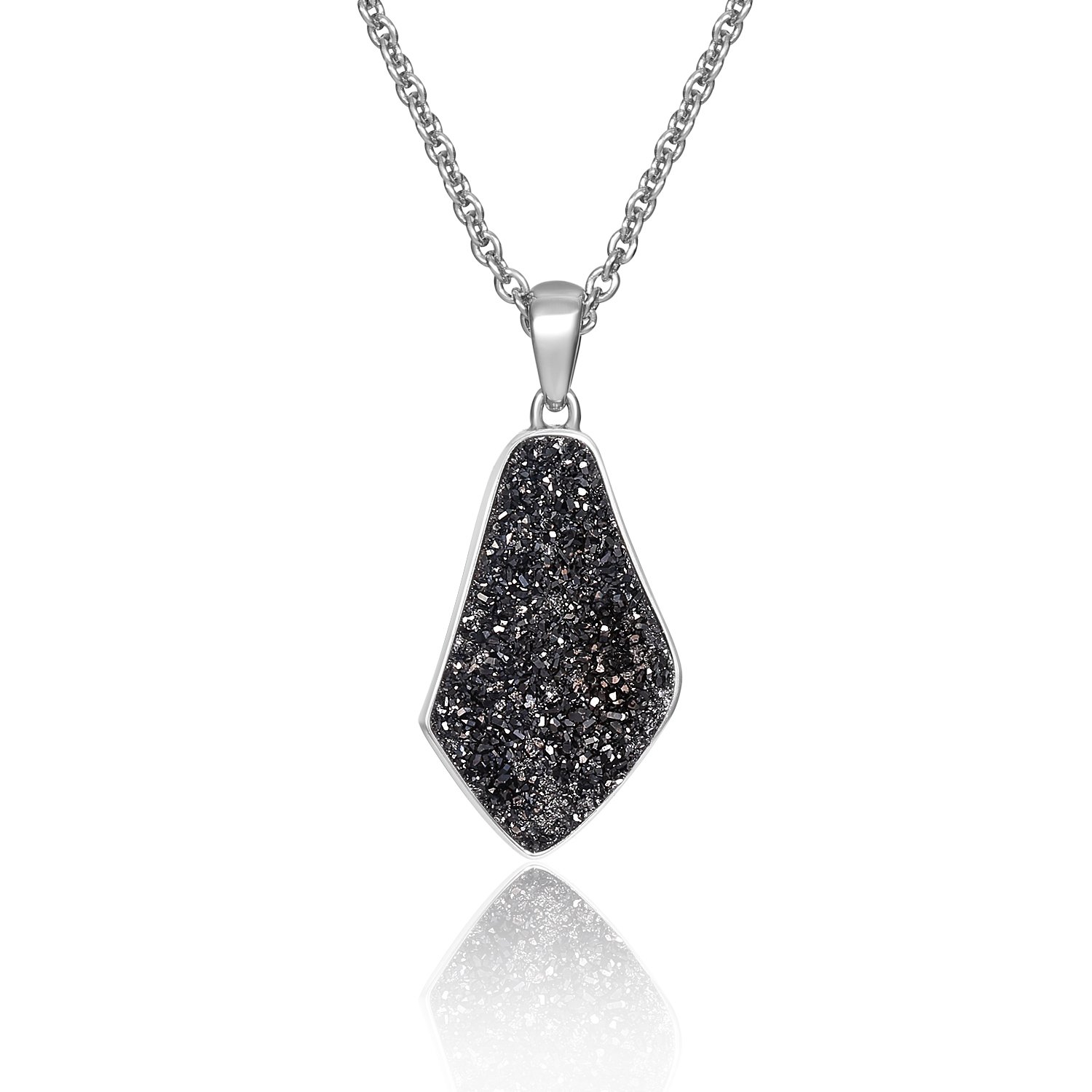 Drusy Quartz Teardrop Pendant Necklace with Gold-Plated Over Brass, 16"+3" Extender