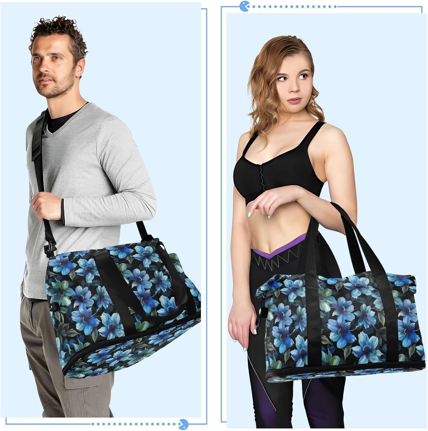 The Flower Of The Dark Night Sports Gym Bag with Waterproof Dry Wet Pocket, Travel Duffel Bag for Women Men，Workout Bag Fits Yoga, Swimming