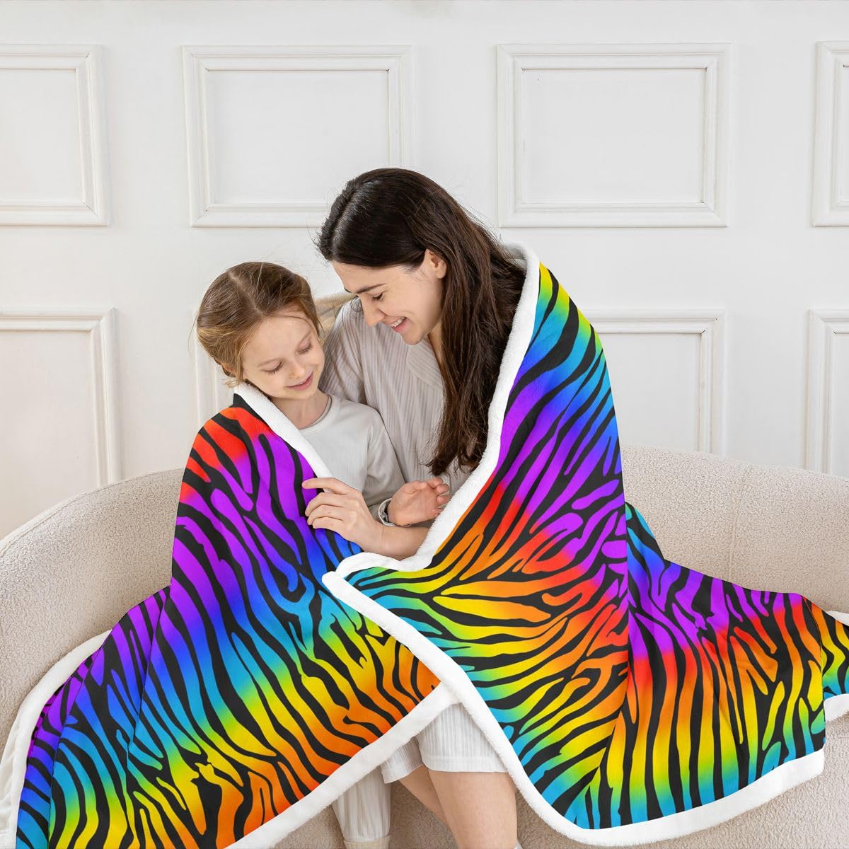 さえら　ブランケット Amazon.com: Zebras Skins Sherpa Blanket Rainbow Zebra Stripes