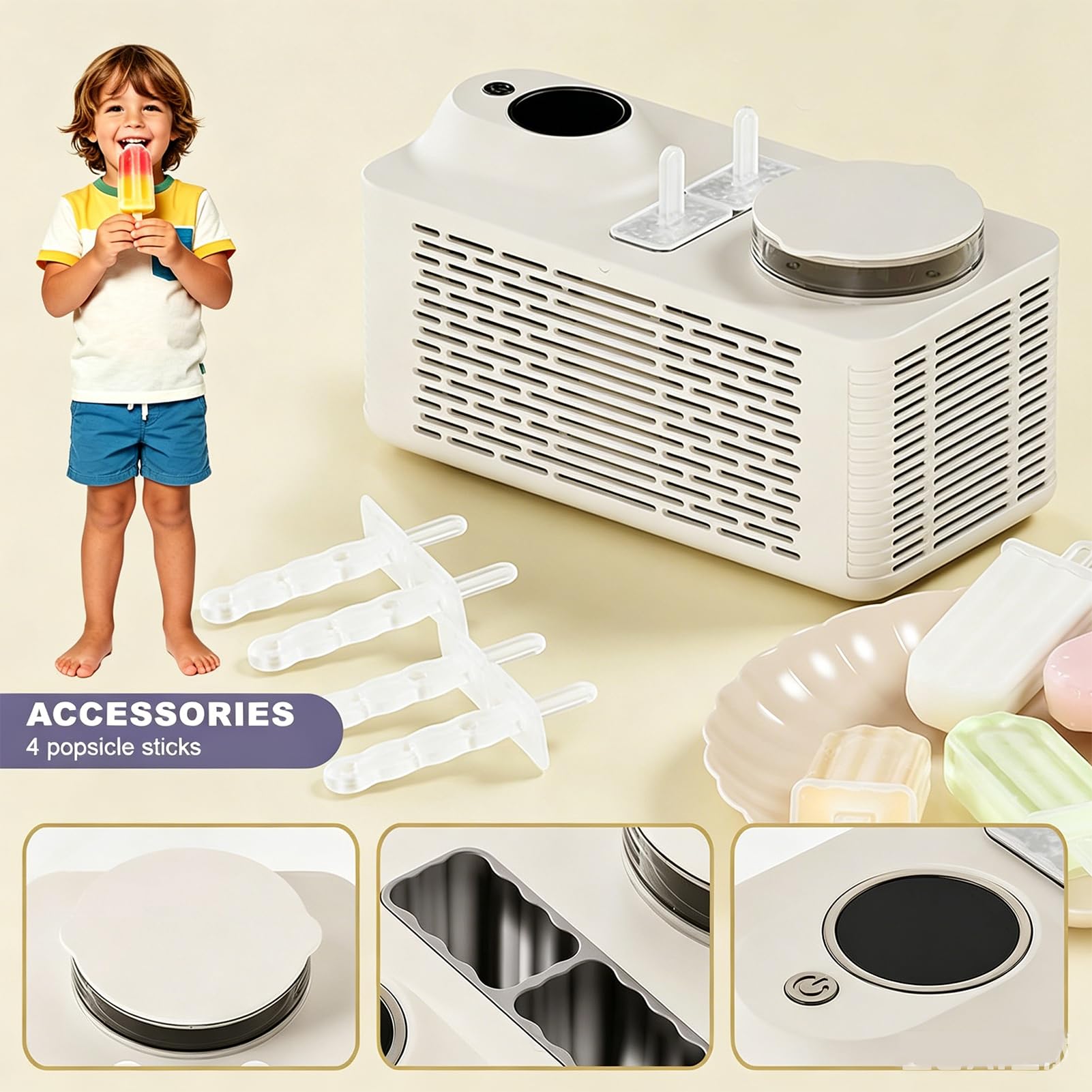 Mini máquina para hacer paletas de hielo, máquina de hielo portátil con 14 moldes de polos, 2 paletas en 25 minutos, para el hogar, coche, camping, oficina, color blanco