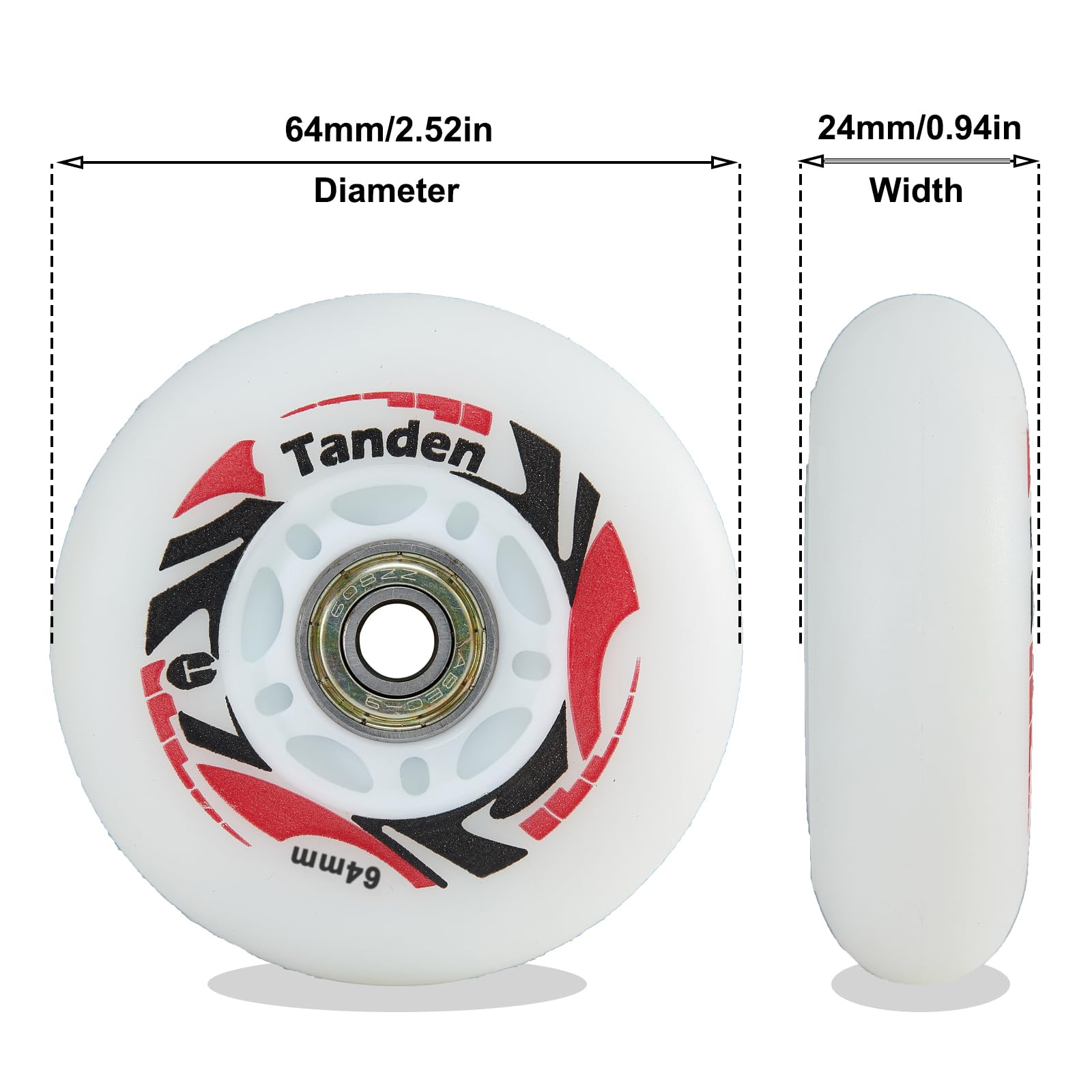 Lot de 8 roues de rechange pour patins à roues alignées de 64 mm avec roulements ABEC-9 lumineux