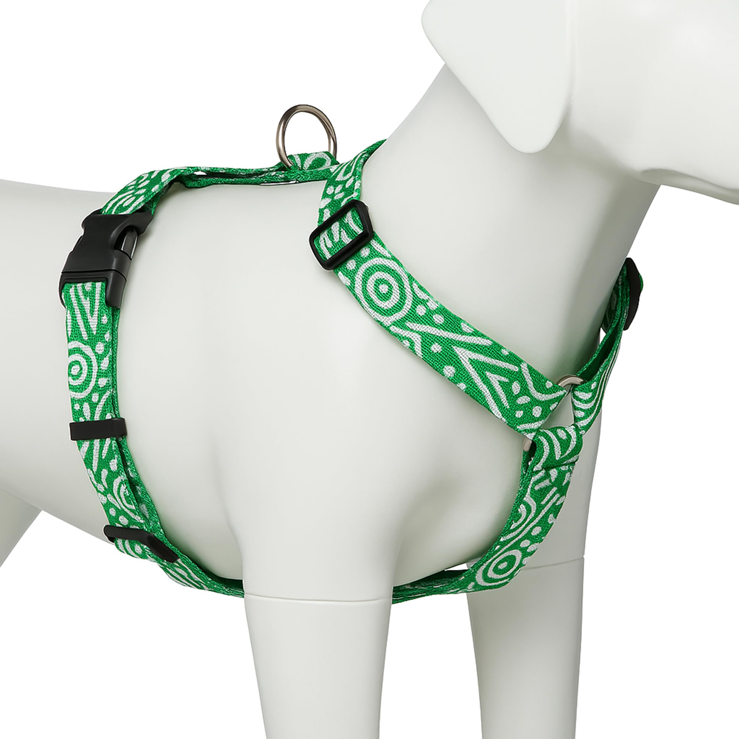 Medium Adjustable No Pull Dog Harness for Medium Breed Dogs and Puppies | Lightweight Nylon Dog Harness | Green and White Geometric Print Training and Walking Vest (Green, Medium)