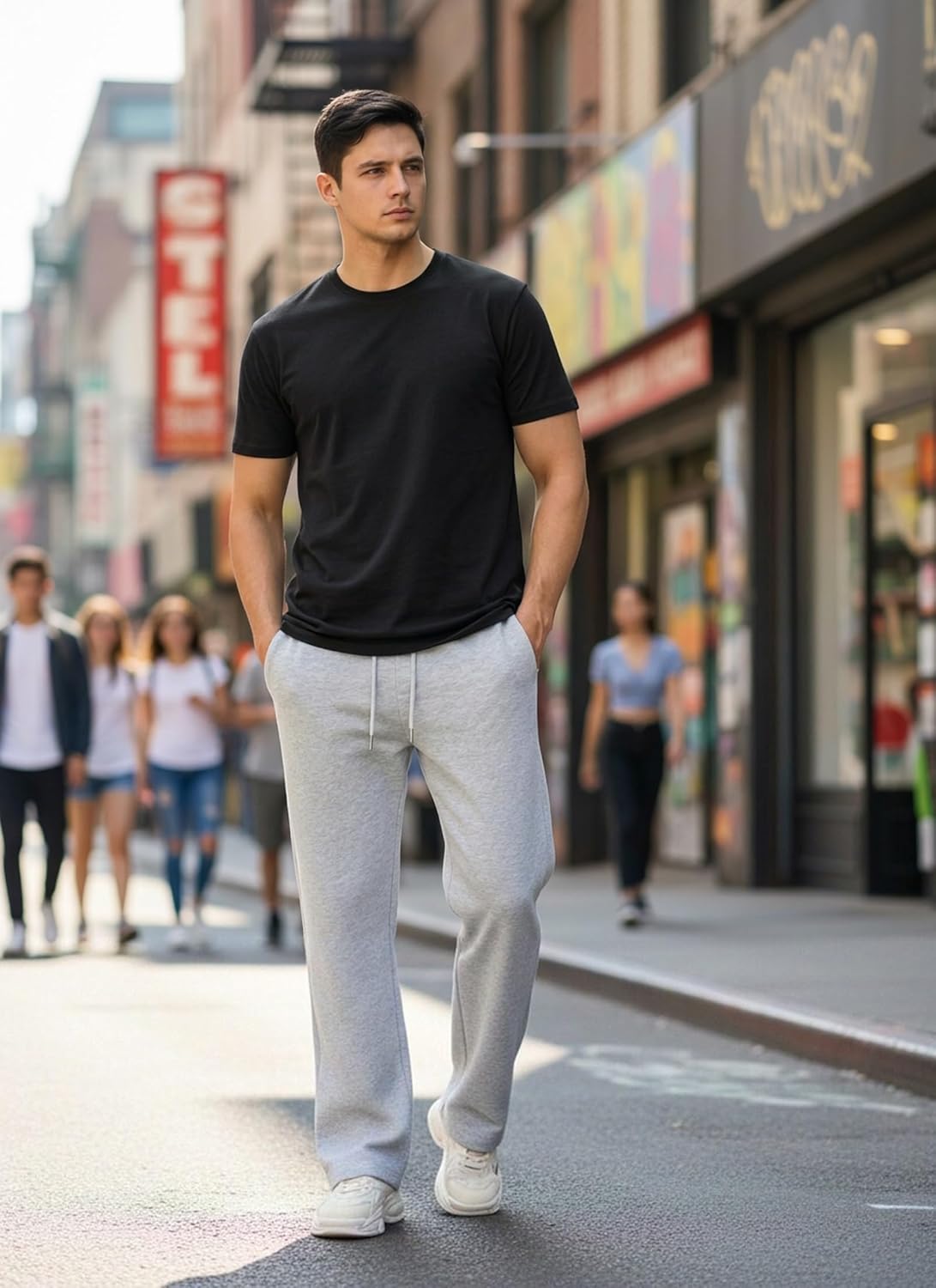 Mens Baggy Sweatpants Wide Leg Jogging Casual and Drawstring Open Bottom Sports Pants with Pockets - Image 6