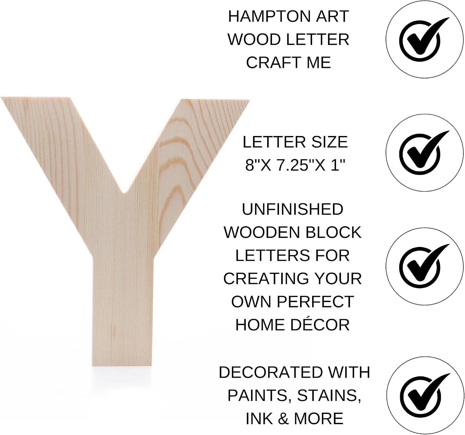 Hampton Art Chunky Wood Letter Y, 8 Inch, Unfinished, Craft Me image 2