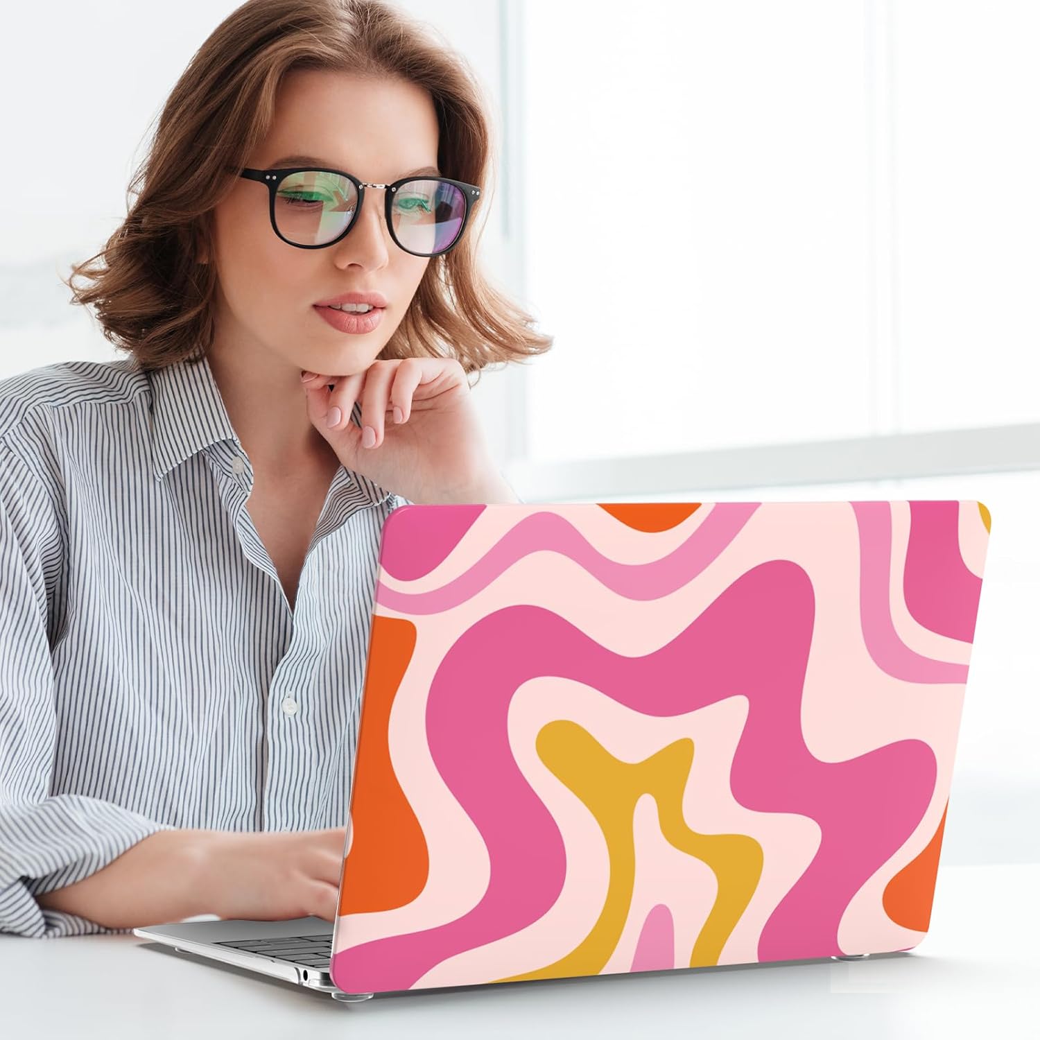 iCasso Compatible with MacBook Air 13 inch Case 2021 2020-2018 Release A2337 M1 A2179 A1932 Touch ID, Plastic Hard Shell Case for Mac Air 13.3+ Keyboard Cover + Screen Protector, Pink Abstract Wave - Image 7