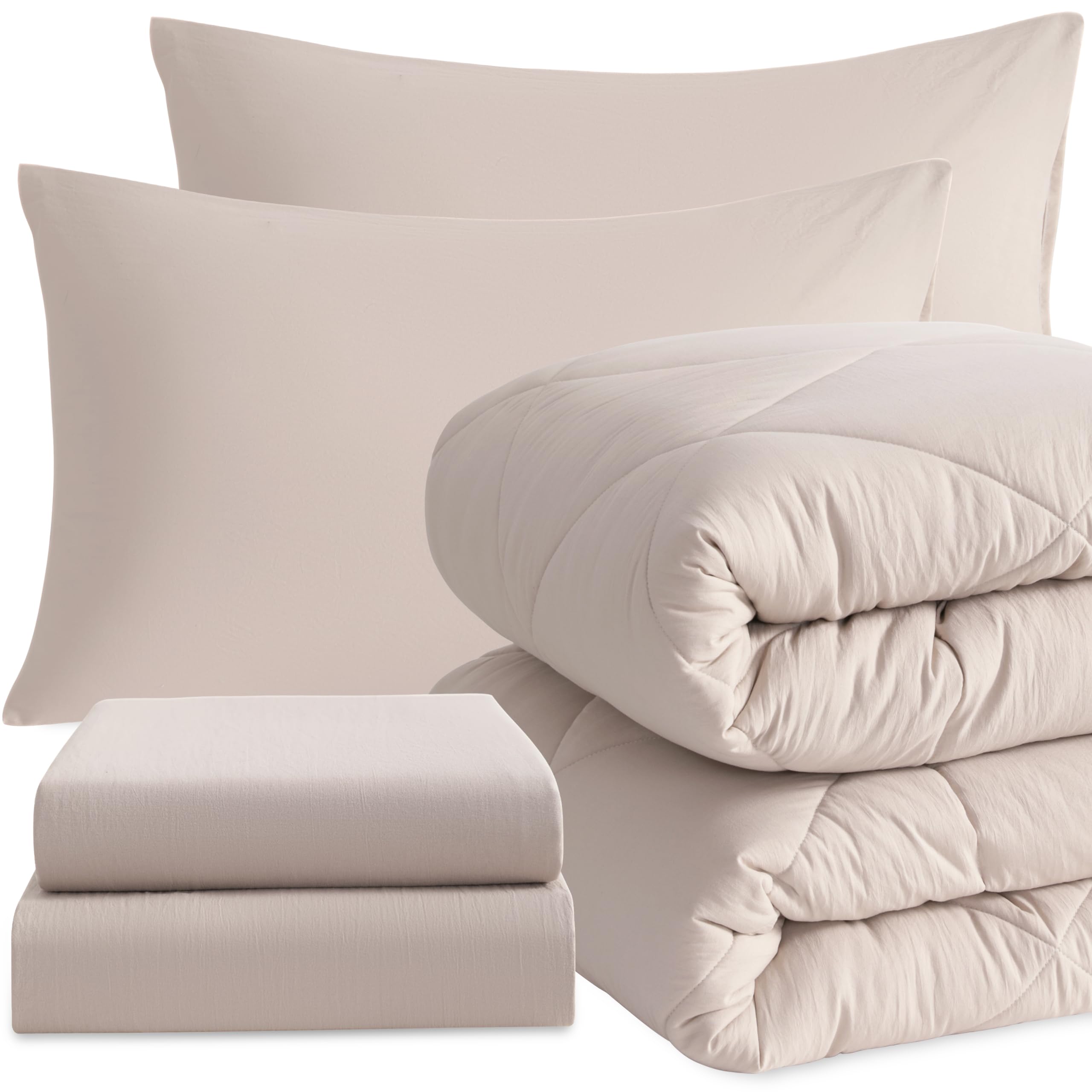 NTBAY Twin Comforter Set with Sheets, 5 Pieces Soft and Breathable Twin Bedding Set, Twin Bed in a Bag, Down Alternative Comforter Set Solid Color All Season, Kids Bedding Set, Taupe