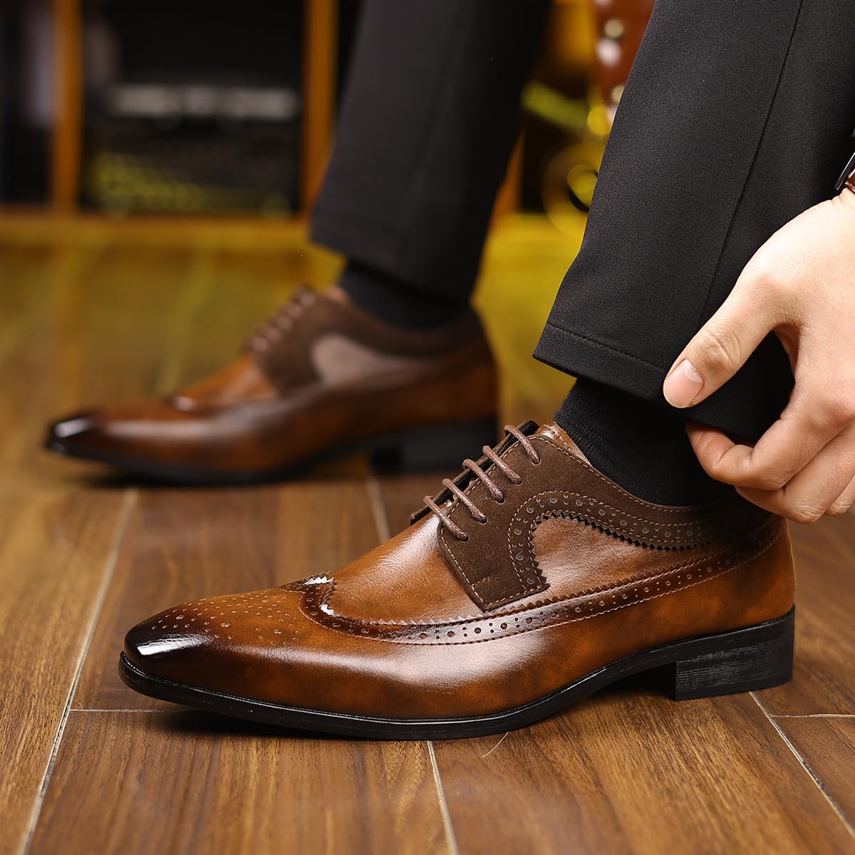 Scarpe Formali da Uomo Scarpe Stringate Brogue Punta ad Ala Classico, Elegante Stile Britannico, per Sposa Lavoro