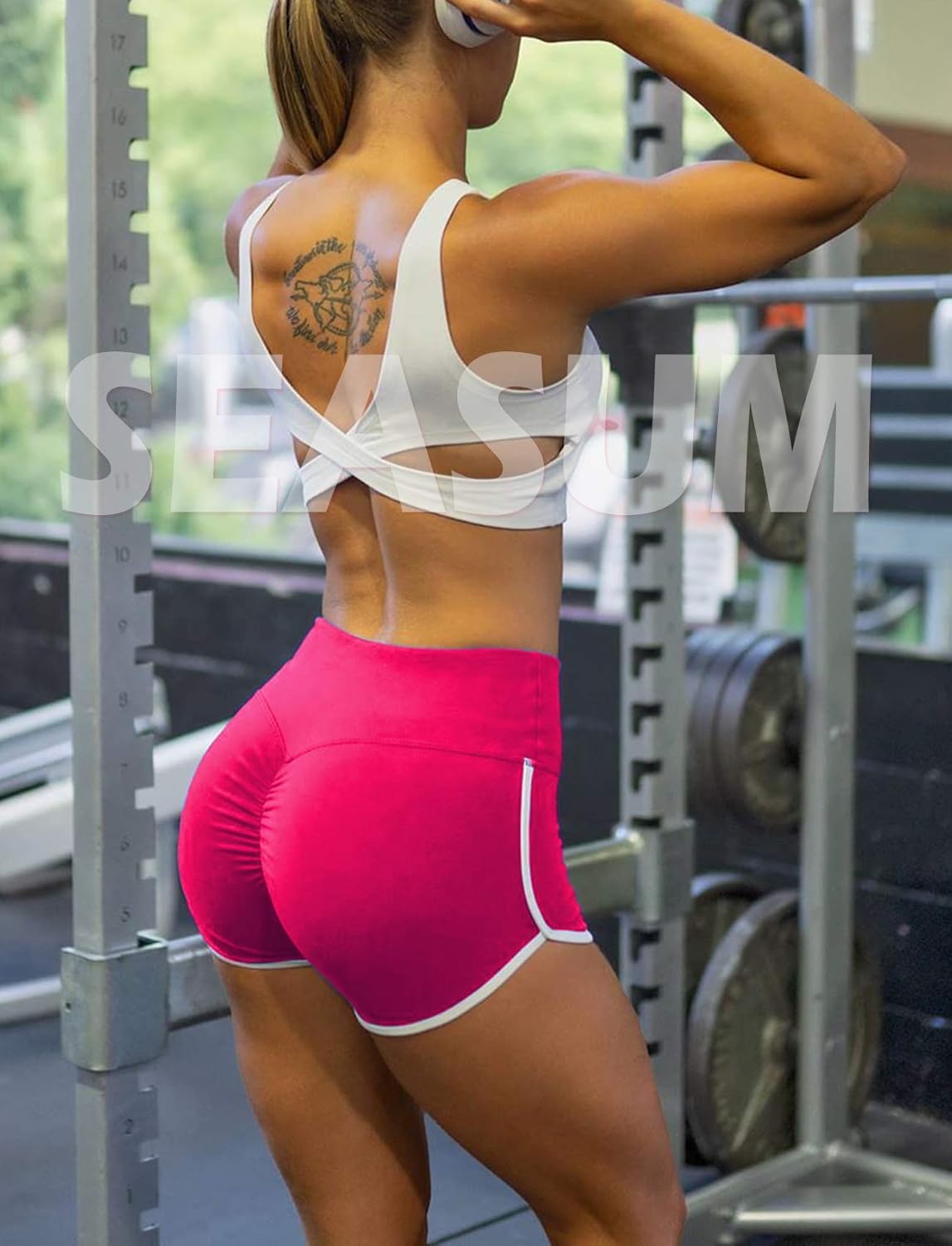 SEASUM レディース ロングライン スポーツブラ シームレス ヨガ クロップトップ ミディアムローサポート ワークアウトブラ