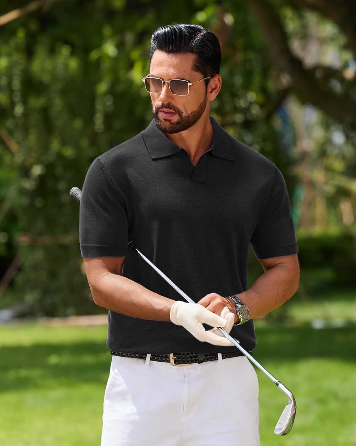 J.VER Polo Shirts for Men Short Sleeve V Neck Knit Polo Shirt Casual Vintage Stretch Golf T-Shirts - Image 5