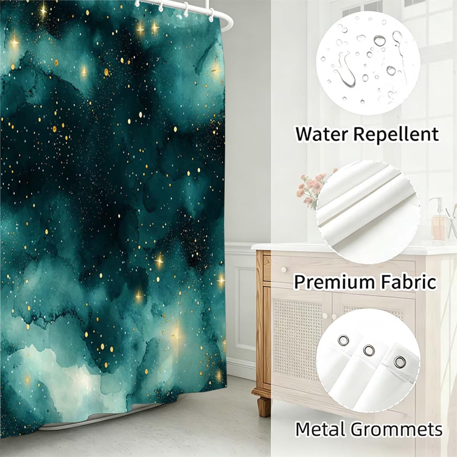 Turchese Tenda Doccia 240x200cm, Tenda per Doccia Tessuto Poliestere Impermeabile Asciugatura Rapida con 12 Anelli, Tende Finestra Bagno e Vasca Pieghevole per Angolare Casa Shower Curtain marmo J-468