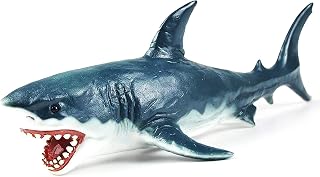 10 Inches Large Shark Toys for Boy Megalodon Toy Great White Shark Action Figure Toys Sea Life Animal Simulation Model 1:20 Scale Realistic Plastic Shark Toy for Kids 4-12 Soft-Touch Shark Cake Topper