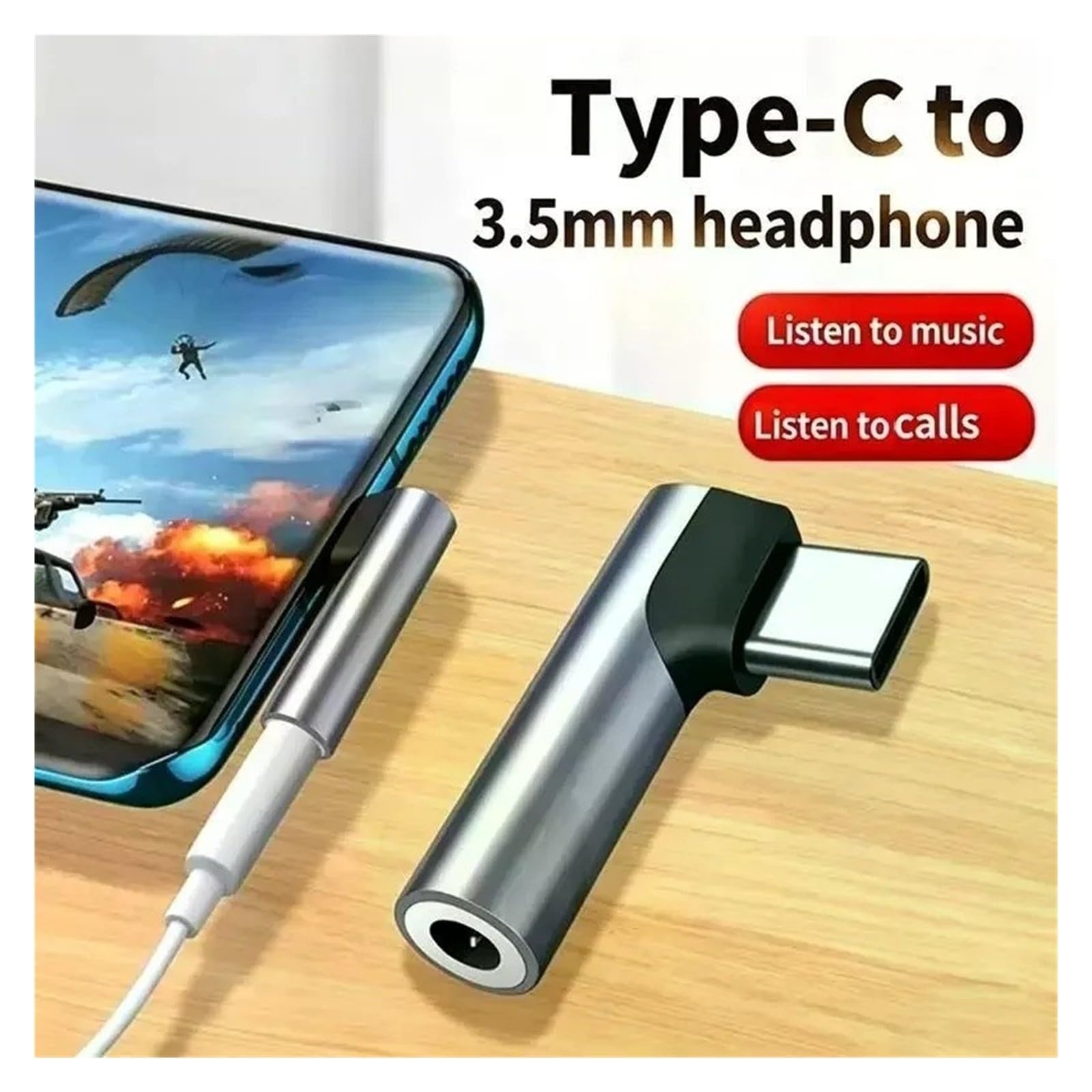 Adaptateur coudé type C vers jack 3,5 mm pour écouteurs de téléphone portable Android (A1)