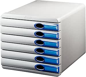 Leitz 6 A4 Drawer Cabinet, Organiser, Allura Range, Grey/Crystal Blue