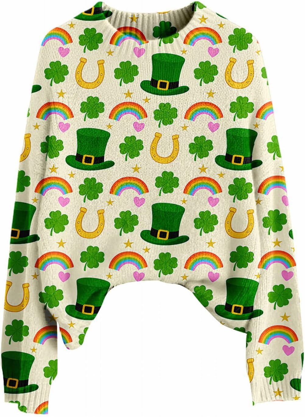 Womens Crewneck St Patricks Day Lightweight Sweaters Irish Shamrock Knitted Long Sleeve Pullover Sweaters