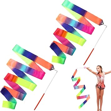 2Pcs Ribbon wands Rainbow Dance for Kids, 78.74 Inch Rhythmic Gymnastics Ribbon Dancer Wand with Rod, Soft Rainbow Ribbon Twirling Dance Streamers for Kids Girls Adults Artistic Dancing Colorful